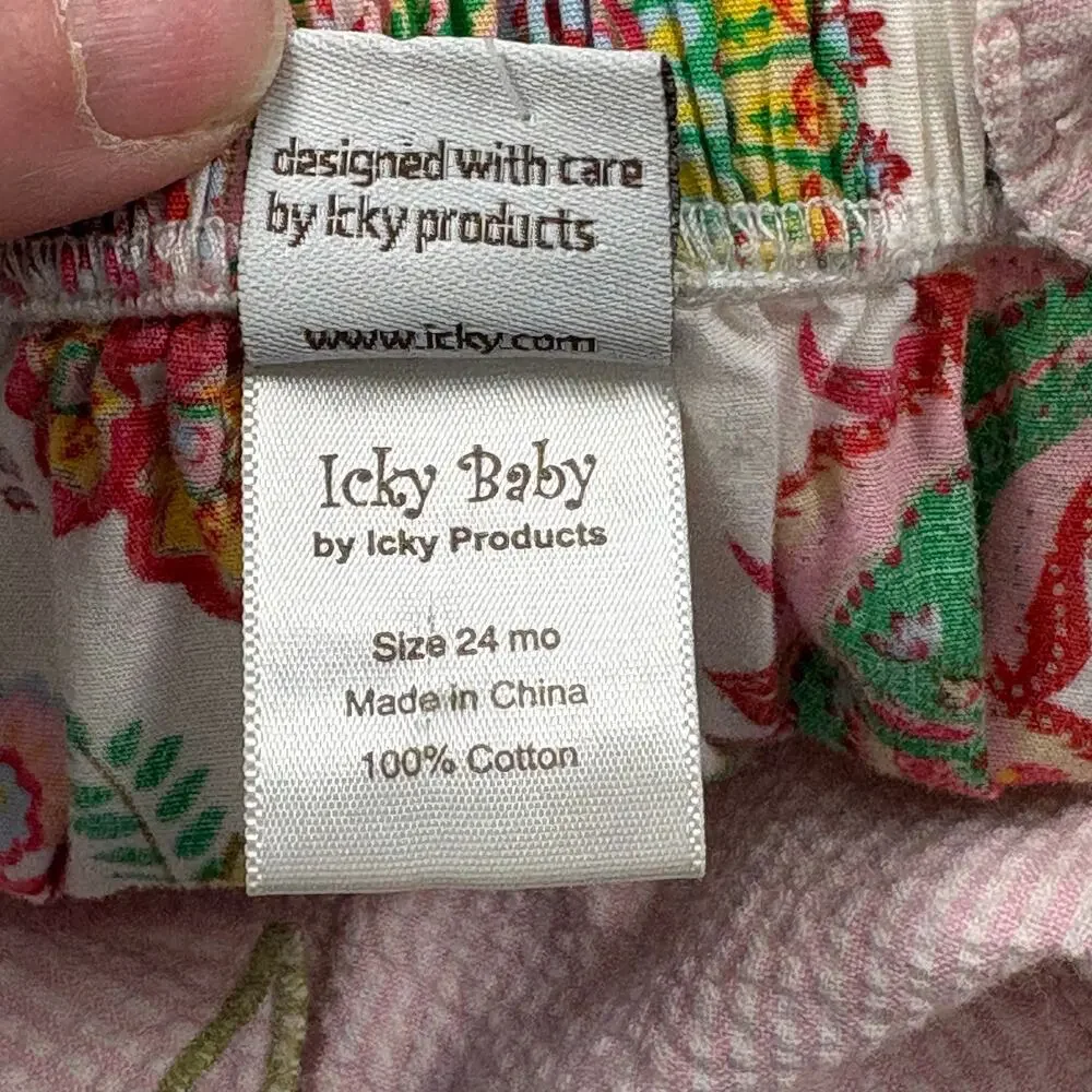 Icky Baby Seersucker Sun Dress Girls 24M Pink Floral Paisley Boho Cottage Summer